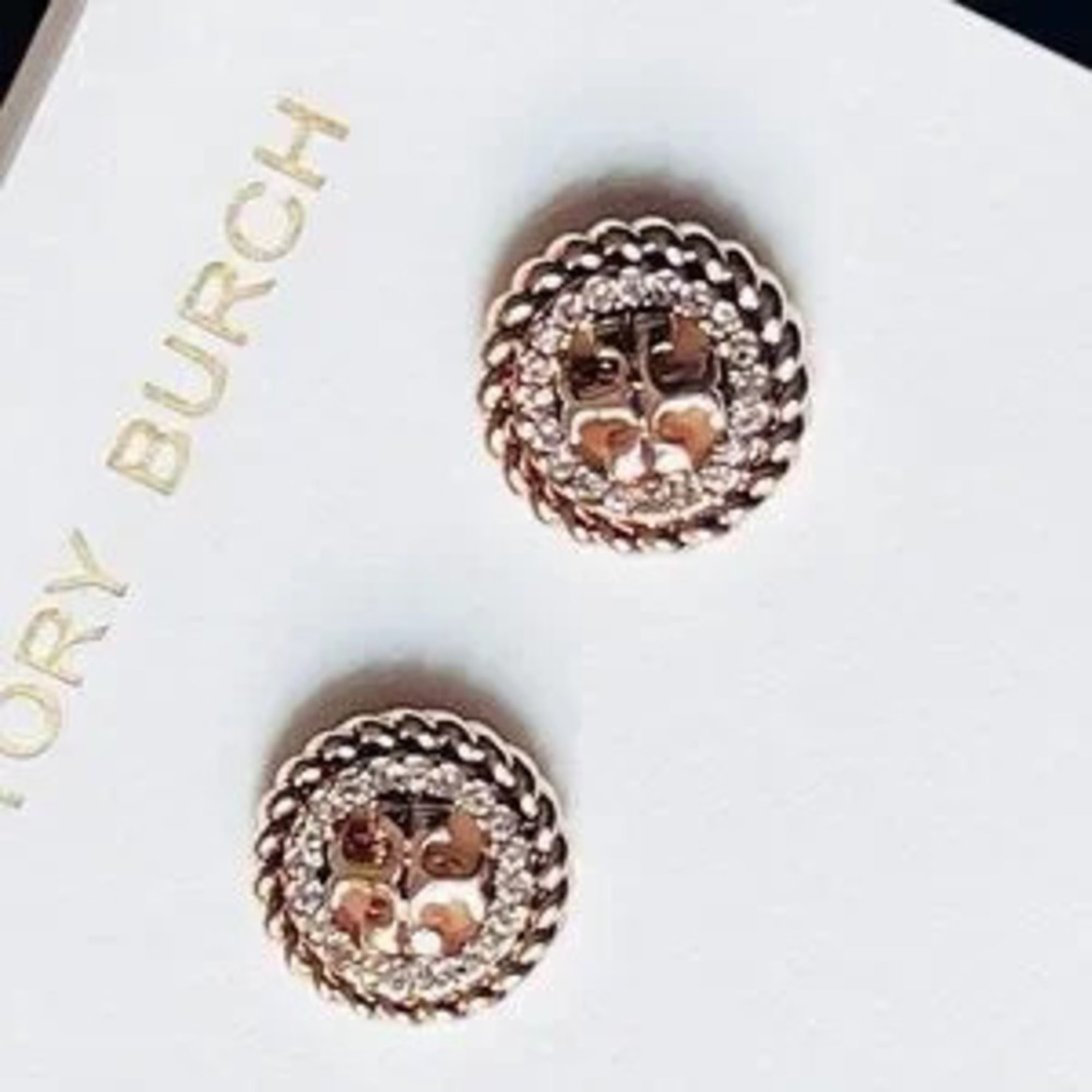Tory Burch Gold and Pink Heart Earrings